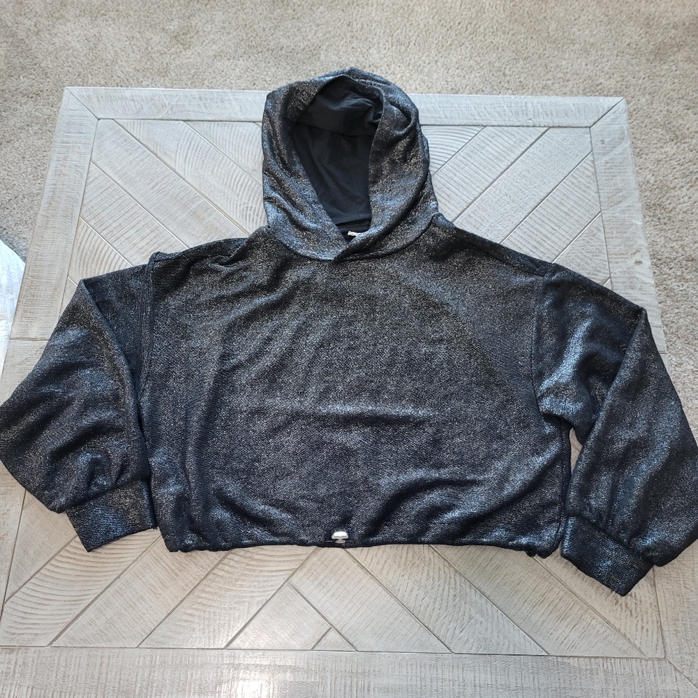 Anthropologie Pilcro Hoodie Cropped Silver Foil Black Womens Size Medium